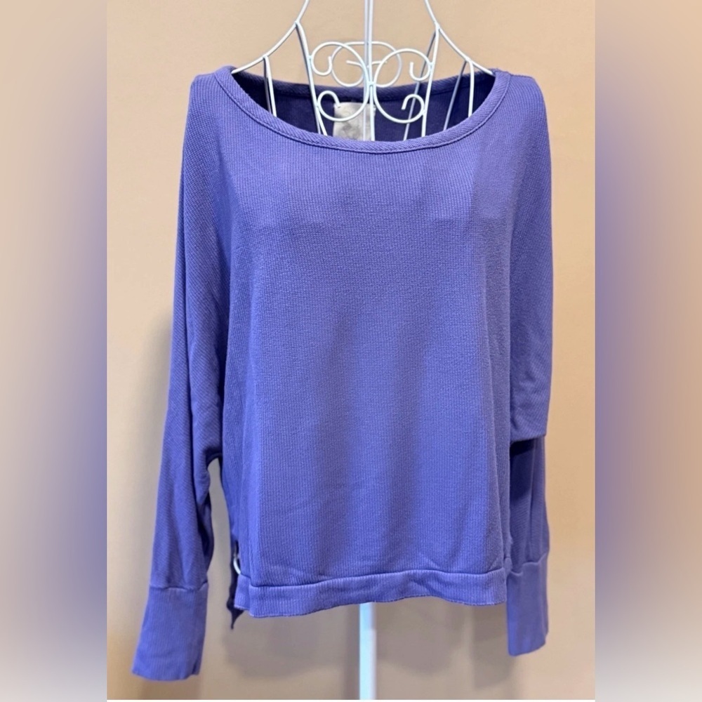 Chaser Purple Waffle Knit Dolman Sleeve Side Slit Top Medium